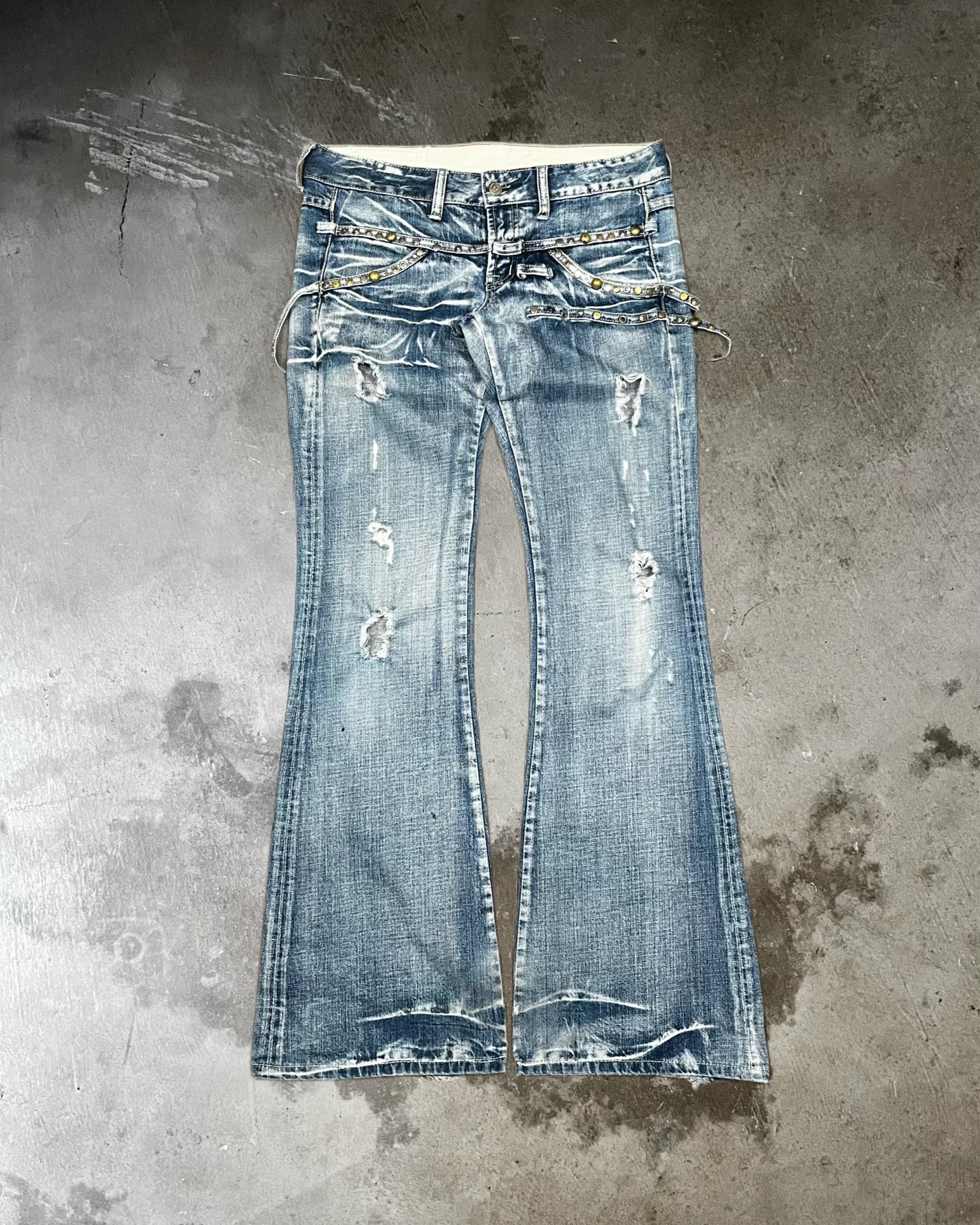 Tornado Mart Studded & Distressed Flared Jeans