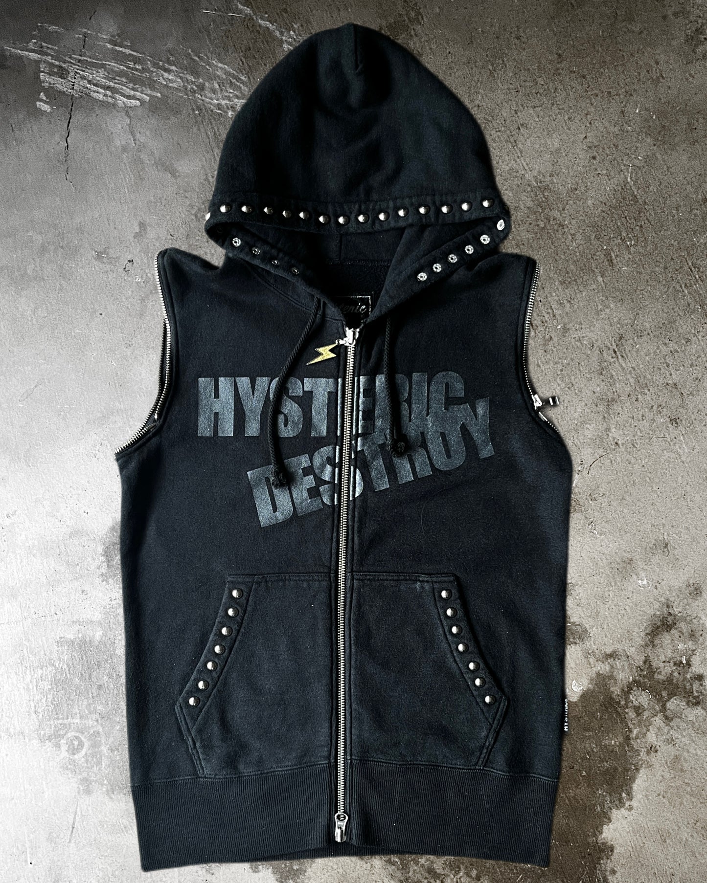 Hysteric Glamour "Destroy" Studded Hoodie w/ Removable Sleeves